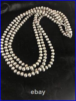 Native American Sterling Silver Navajo Pearls 7 mm Necklace 21 3 Strand