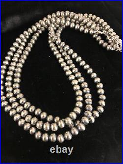 Native American Sterling Silver Navajo Pearls 7 mm Necklace 21 3 Strand