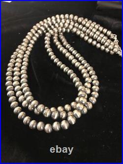 Native American Sterling Silver Navajo Pearls 7 mm Necklace 21 3 Strand