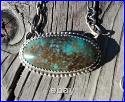 Native American Sterling Silver Navajo SPIDERWEB Turquoise Bar Necklace Sign PT