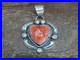 Native American Sterling Silver & Orange Spiny Oyster Heart Pendant Signed Ja