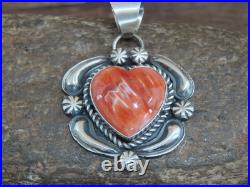 Native American Sterling Silver & Orange Spiny Oyster Heart Pendant Signed Ja