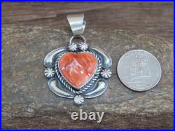 Native American Sterling Silver & Orange Spiny Oyster Heart Pendant Signed Ja