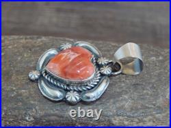 Native American Sterling Silver & Orange Spiny Oyster Heart Pendant Signed Ja