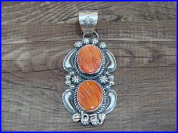 Native American Sterling Silver & Orange Spiny Oyster Pendant Signed James Jr