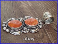 Native American Sterling Silver & Orange Spiny Oyster Pendant Signed James Jr