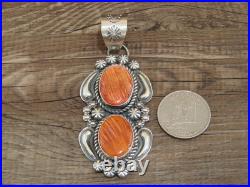 Native American Sterling Silver & Orange Spiny Oyster Pendant Signed James Jr