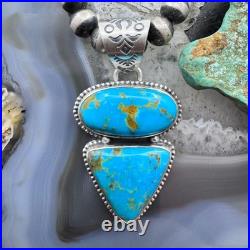 Native American Sterling Silver Oval & Triangle Turquoise Pendant For Women