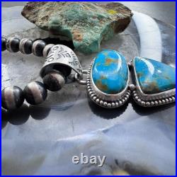 Native American Sterling Silver Oval & Triangle Turquoise Pendant For Women
