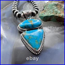 Native American Sterling Silver Oval & Triangle Turquoise Pendant For Women