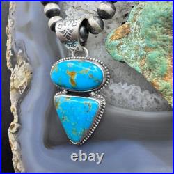 Native American Sterling Silver Oval & Triangle Turquoise Pendant For Women