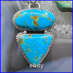 Native American Sterling Silver Oval & Triangle Turquoise Pendant For Women