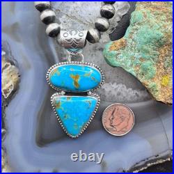 Native American Sterling Silver Oval & Triangle Turquoise Pendant For Women
