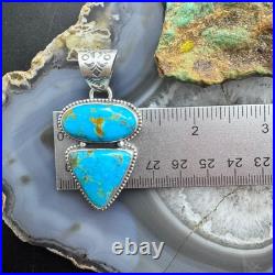 Native American Sterling Silver Oval & Triangle Turquoise Pendant For Women
