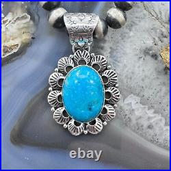 Native American Sterling Silver Oval Turquoise Decorated Pendant For Women