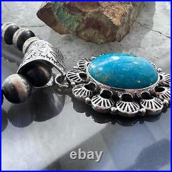 Native American Sterling Silver Oval Turquoise Decorated Pendant For Women