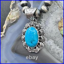 Native American Sterling Silver Oval Turquoise Decorated Pendant For Women