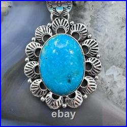 Native American Sterling Silver Oval Turquoise Decorated Pendant For Women