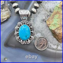 Native American Sterling Silver Oval Turquoise Decorated Pendant For Women