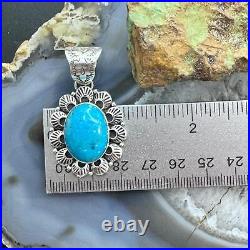 Native American Sterling Silver Oval Turquoise Decorated Pendant For Women