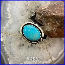 Native American Sterling Silver Oval Turquoise Shield Ring Size 10 For Men