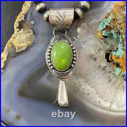 Native American Sterling Silver Pixie Turquoise Single Squash Blossom Pendant