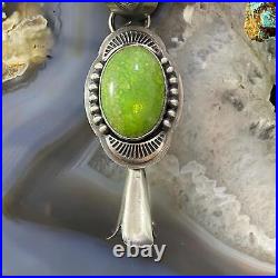 Native American Sterling Silver Pixie Turquoise Single Squash Blossom Pendant