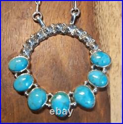 Native American Sterling Silver Turquiose Round Necklace