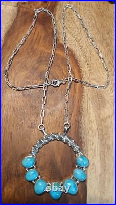 Native American Sterling Silver Turquiose Round Necklace