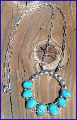 Native American Sterling Silver Turquiose Round Necklace
