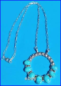 Native American Sterling Silver Turquiose Round Necklace