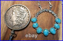Native American Sterling Silver Turquiose Round Necklace