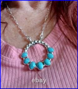 Native American Sterling Silver Turquiose Round Necklace