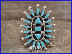 Native American Sterling Silver & Turquoise Cluster Needlepoint Ring Hustit