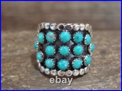 Native American Sterling Silver & Turquoise Cluster Ring by Lonjose Size 6.5