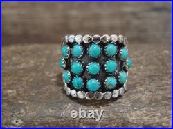 Native American Sterling Silver & Turquoise Cluster Ring by Lonjose Size 6.5