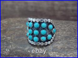 Native American Sterling Silver & Turquoise Cluster Ring by Lonjose Size 6.5