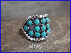 Native American Sterling Silver & Turquoise Cluster Ring by Lonjose Size 6.5