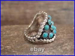 Native American Sterling Silver & Turquoise Cluster Ring by Lonjose Size 6.5