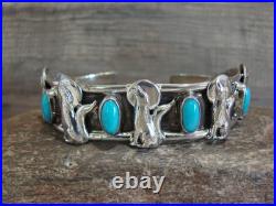 Native American Sterling Silver & Turquoise Howling Lobo Wolf Bracelet Yazzie