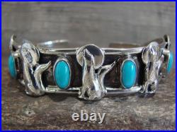 Native American Sterling Silver & Turquoise Howling Lobo Wolf Bracelet Yazzie