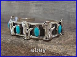 Native American Sterling Silver & Turquoise Howling Lobo Wolf Bracelet Yazzie