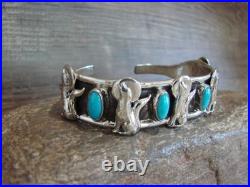 Native American Sterling Silver & Turquoise Howling Lobo Wolf Bracelet Yazzie