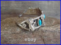 Native American Sterling Silver & Turquoise Howling Lobo Wolf Bracelet Yazzie