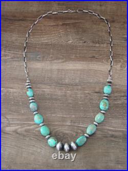 Native American Sterling Silver Turquoise & Navajo Pearl 28 Necklace by John