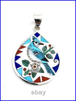 Native American Sterling Silver Zuni Multicolored Blue Jay Pendant