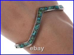 Native American Sterling/turquoise Chip channel inlay cuff bracelet h