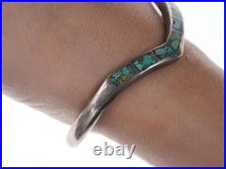 Native American Sterling/turquoise Chip channel inlay cuff bracelet h