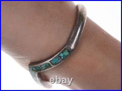 Native American Sterling/turquoise Chip channel inlay cuff bracelet h