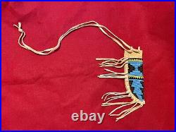 Native American Style Beaded Sheath Damascus Steel Knife Antler Handle Handmade